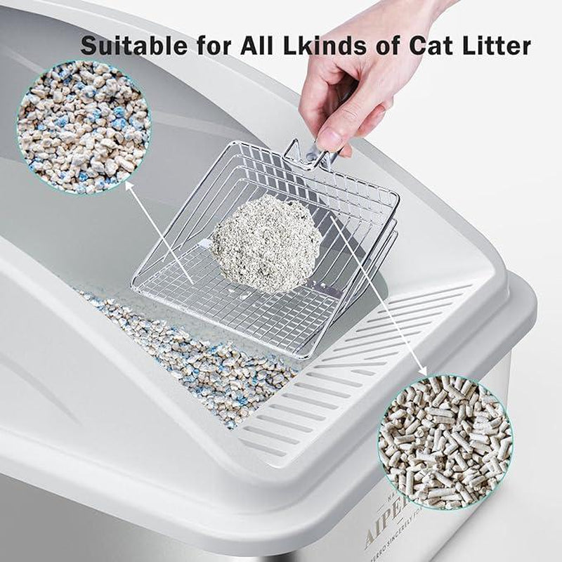 【Black Friday Deal】Enclosed Cat Litter Box Stainless Steel with Lid, XL Extra Large Litter Box for Big Cats, Anti-Urine Leakage, Include Cat Mat and All-Metal Litter Scoop