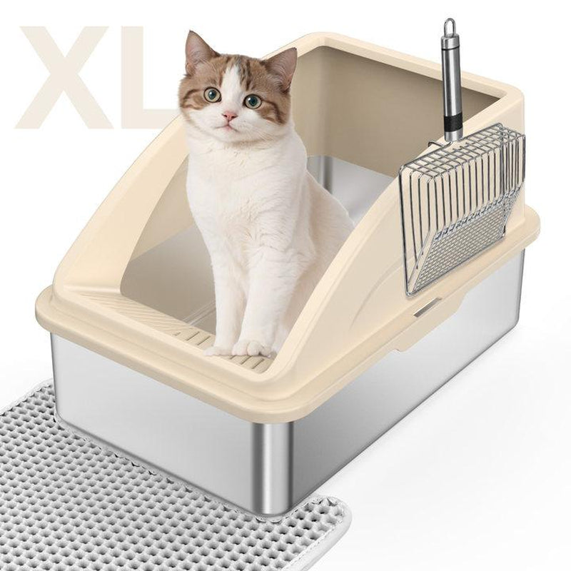 【Black Friday Deal】Enclosed Cat Litter Box Stainless Steel with Lid, XL Extra Large Litter Box for Big Cats, Anti-Urine Leakage, Include Cat Mat and All-Metal Litter Scoop