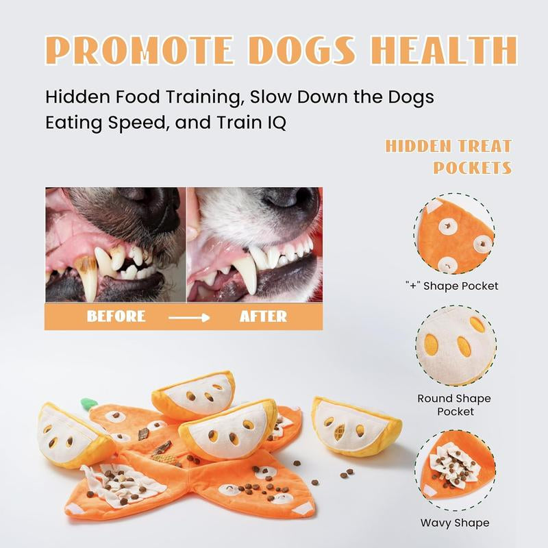 Nocciola 5-In-1 Orange Dog Enrichment Toys,Christmas Gift,4 Orange Slices with a Peel Snuffle Mat for Treats Hunting Fun