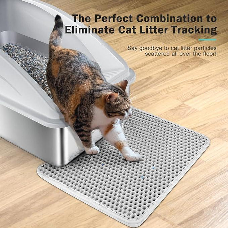 【Black Friday Deal】Enclosed Cat Litter Box Stainless Steel with Lid, XL Extra Large Litter Box for Big Cats, Anti-Urine Leakage, Include Cat Mat and All-Metal Litter Scoop